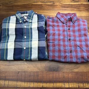 Set of 2 J.Crew Sunwashed Oxford Shirts Plaid Button Up Long Sleeve Men XS
